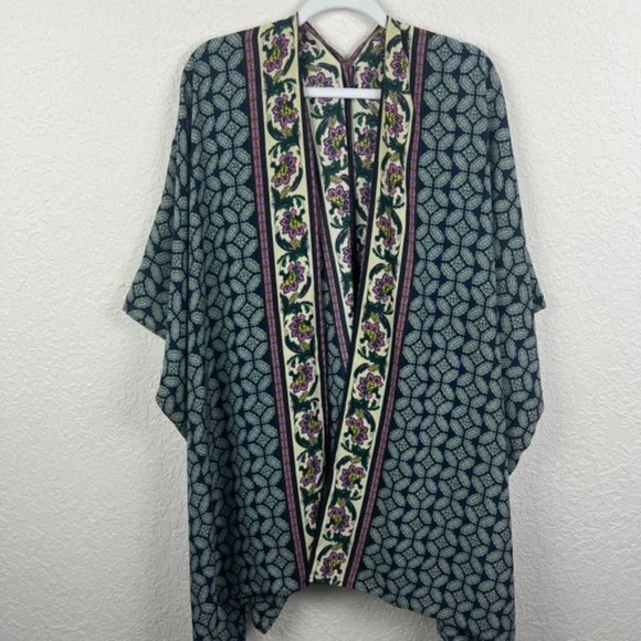 FLORAL Womens One Size Multicolor Patterned Open Front Duster Kimono Cover Up - Picture 3 of 4